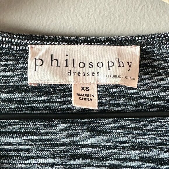 Women's XS Philosophy Half Sleeve Cross Bodice Dress Heathered Black Gray Stripe - Picture 5 of 7